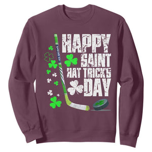 St. Patrick's Day Ice Hockey Sweatshirt Happy Saint Hat Trick's Lucky Shamrocks TS02 Maroon Print Your Wear
