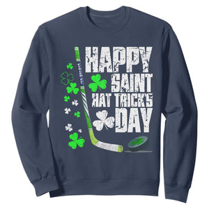 St. Patrick's Day Ice Hockey Sweatshirt Happy Saint Hat Trick's Lucky Shamrocks TS02 Navy Print Your Wear
