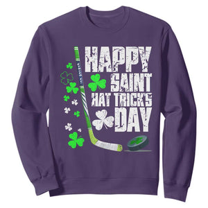 St. Patrick's Day Ice Hockey Sweatshirt Happy Saint Hat Trick's Lucky Shamrocks TS02 Purple Print Your Wear