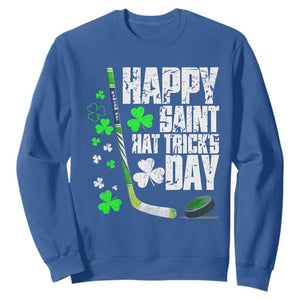 St. Patrick's Day Ice Hockey Sweatshirt Happy Saint Hat Trick's Lucky Shamrocks TS02 Royal Blue Print Your Wear