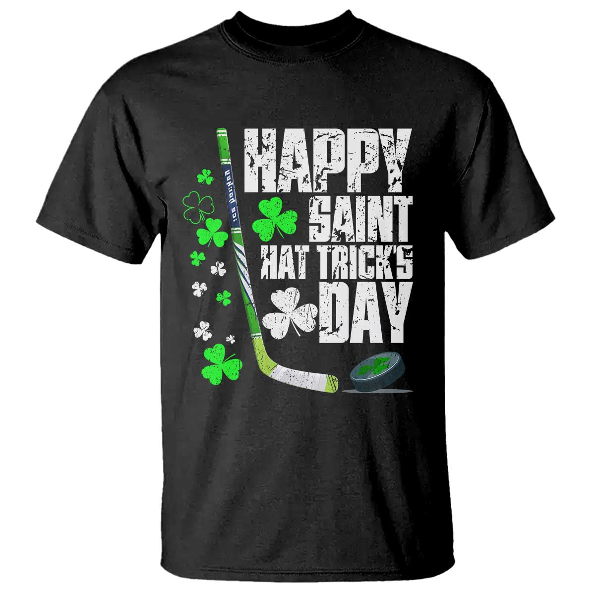 St. Patrick's Day Ice Hockey T Shirt Happy Saint Hat Trick's Lucky Shamrocks TS02 Black Print Your Wear