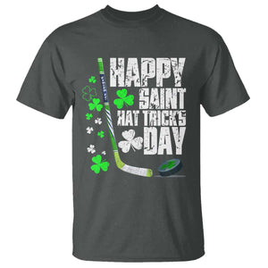 St. Patrick's Day Ice Hockey T Shirt Happy Saint Hat Trick's Lucky Shamrocks TS02 Dark Heather Print Your Wear