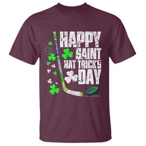 St. Patrick's Day Ice Hockey T Shirt Happy Saint Hat Trick's Lucky Shamrocks TS02 Maroon Print Your Wear