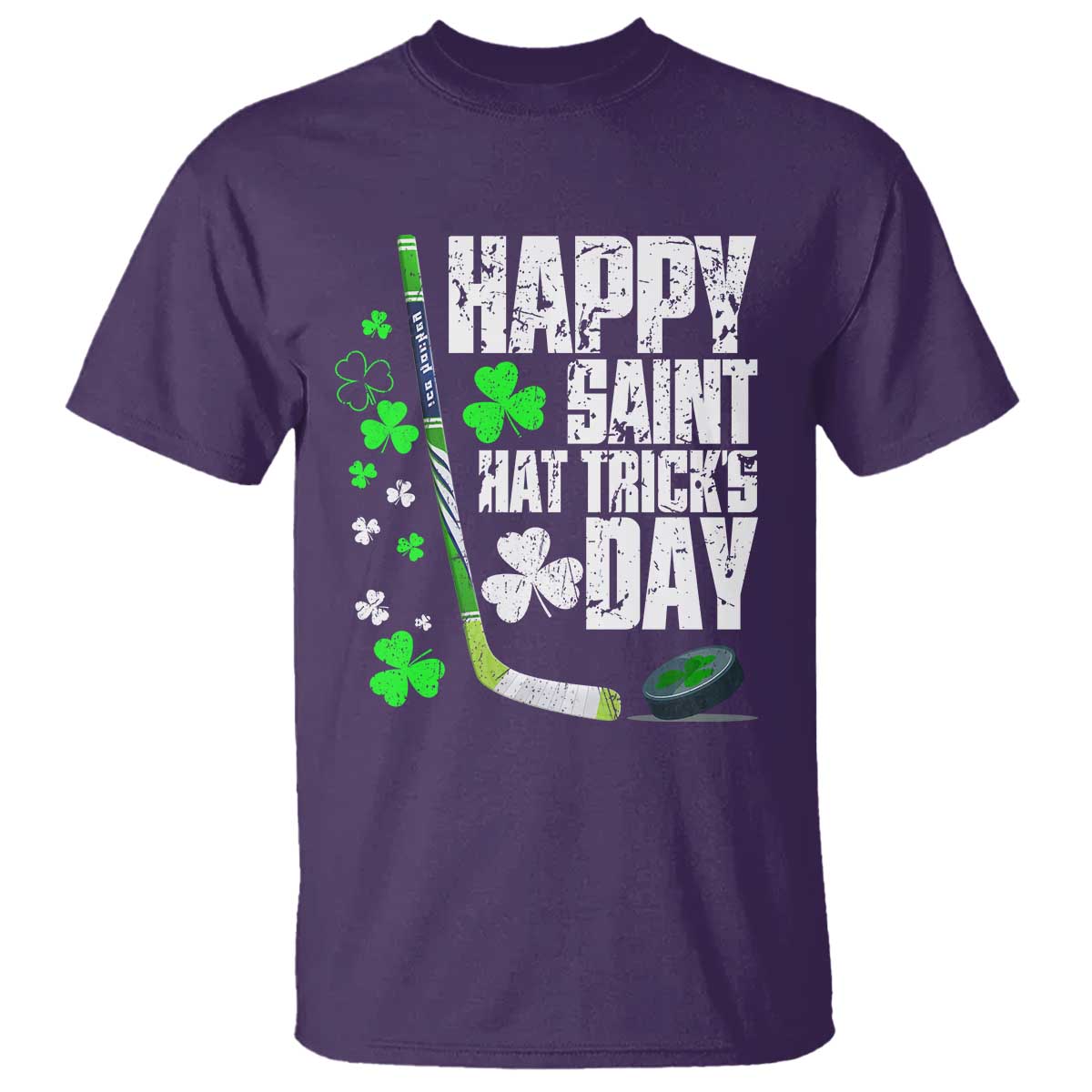 St. Patrick's Day Ice Hockey T Shirt Happy Saint Hat Trick's Lucky Shamrocks TS02 Purple Print Your Wear