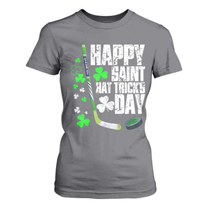 St. Patrick's Day Ice Hockey T Shirt For Women Happy Saint Hat Trick's Lucky Shamrocks TS02 Charcoal Print Your Wear