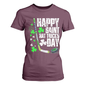St. Patrick's Day Ice Hockey T Shirt For Women Happy Saint Hat Trick's Lucky Shamrocks TS02 Maroon Print Your Wear