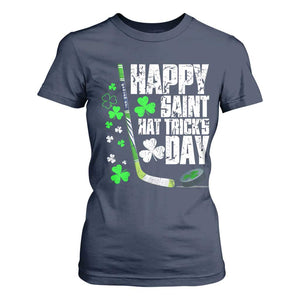 St. Patrick's Day Ice Hockey T Shirt For Women Happy Saint Hat Trick's Lucky Shamrocks TS02 Navy Print Your Wear