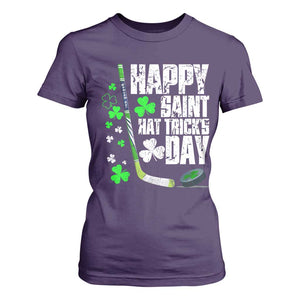 St. Patrick's Day Ice Hockey T Shirt For Women Happy Saint Hat Trick's Lucky Shamrocks TS02 Purple Print Your Wear
