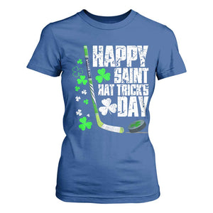 St. Patrick's Day Ice Hockey T Shirt For Women Happy Saint Hat Trick's Lucky Shamrocks TS02 Royal Blue Print Your Wear
