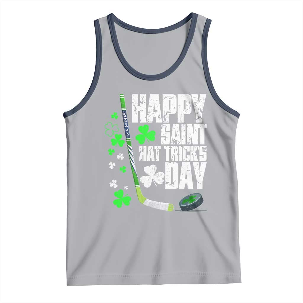 St. Patrick's Day Ice Hockey Tank Top Happy Saint Hat Trick's Lucky Shamrocks TS02 Athletic Heather Navy Print Your Wear