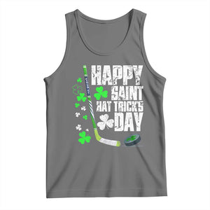 St. Patrick's Day Ice Hockey Tank Top Happy Saint Hat Trick's Lucky Shamrocks TS02 Black Heather Print Your Wear