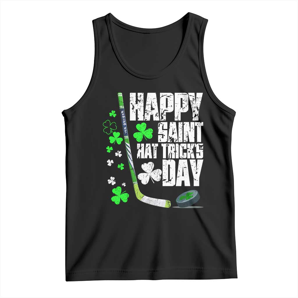 St. Patrick's Day Ice Hockey Tank Top Happy Saint Hat Trick's Lucky Shamrocks TS02 Black Print Your Wear