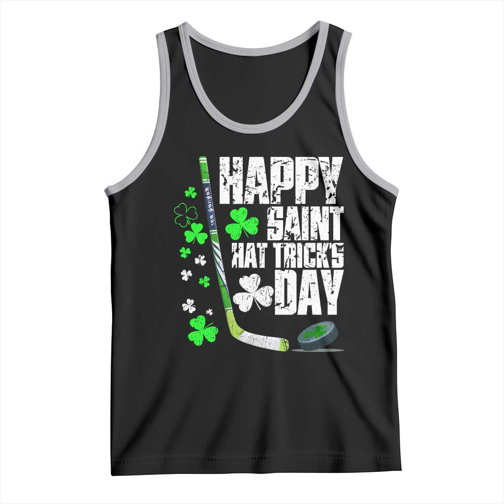St. Patrick's Day Ice Hockey Tank Top Happy Saint Hat Trick's Lucky Shamrocks TS02 Black Athletic Heather Print Your Wear