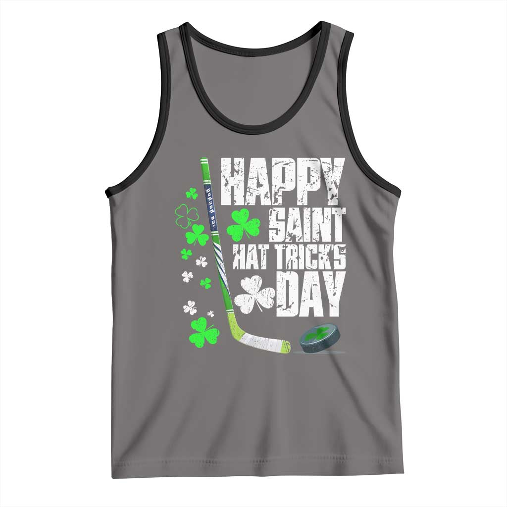 St. Patrick's Day Ice Hockey Tank Top Happy Saint Hat Trick's Lucky Shamrocks TS02 Deep Heather Black Print Your Wear
