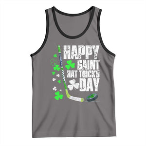 St. Patrick's Day Ice Hockey Tank Top Happy Saint Hat Trick's Lucky Shamrocks TS02 Deep Heather Black Print Your Wear
