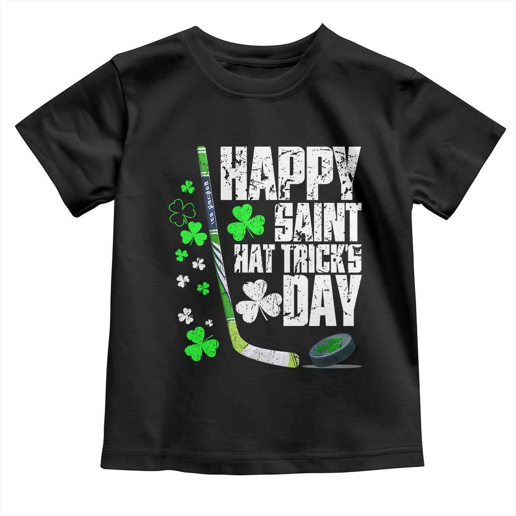 St. Patrick's Day Ice Hockey Toddler T Shirt Happy Saint Hat Trick's Lucky Shamrocks TS02 Black Print Your Wear