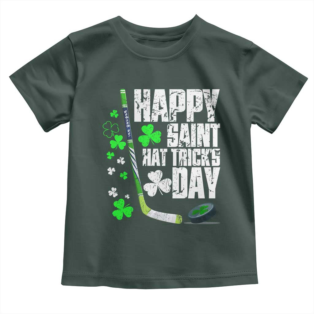 St. Patrick's Day Ice Hockey Toddler T Shirt Happy Saint Hat Trick's Lucky Shamrocks TS02 Dark Forest Green Print Your Wear