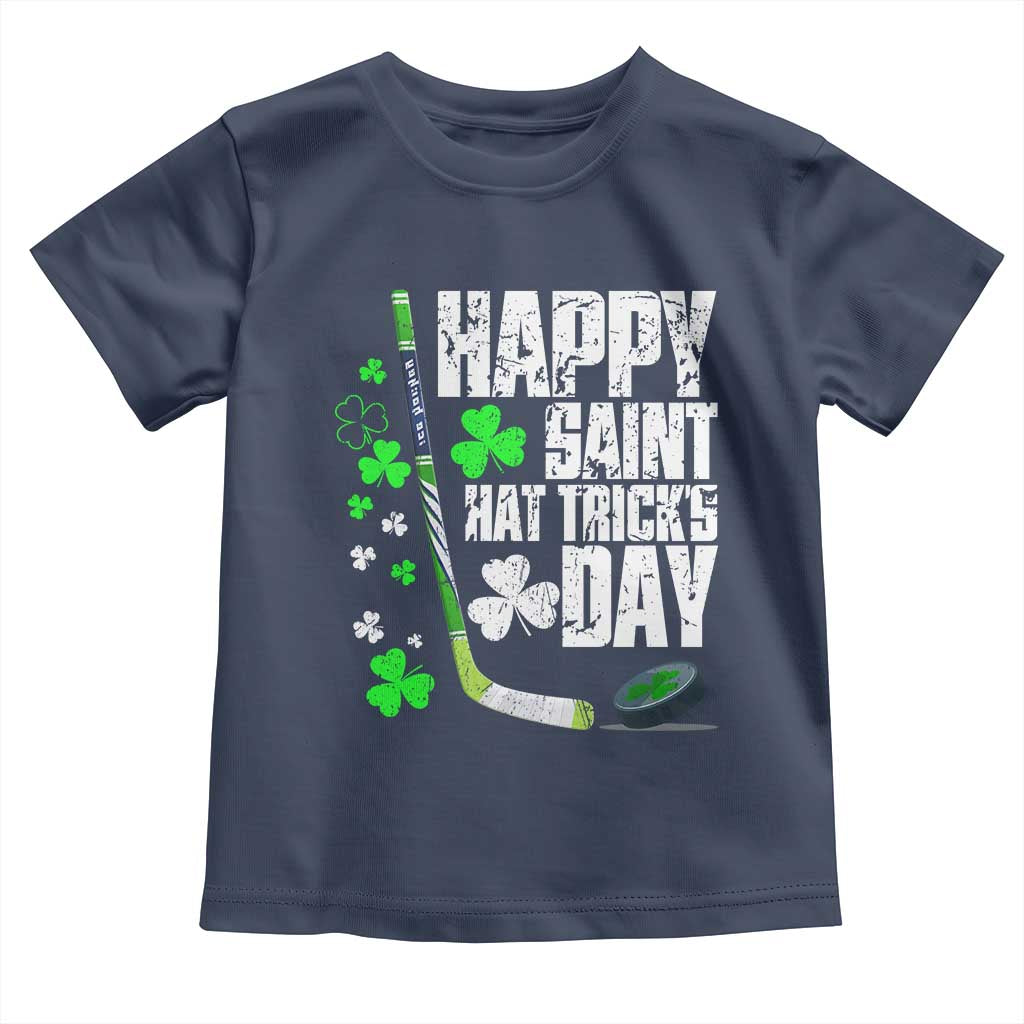 St. Patrick's Day Ice Hockey Toddler T Shirt Happy Saint Hat Trick's Lucky Shamrocks TS02 Navy Print Your Wear