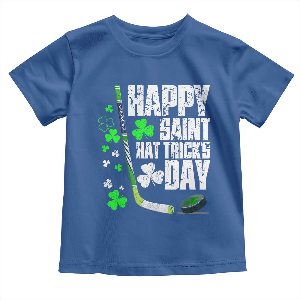 St. Patrick's Day Ice Hockey Toddler T Shirt Happy Saint Hat Trick's Lucky Shamrocks TS02 Royal Blue Print Your Wear