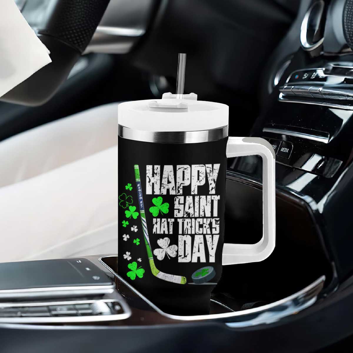 St. Patrick's Day Ice Hockey Tumbler With Handle Happy Saint Hat Trick's Lucky Shamrocks TS02 Print Your Wear
