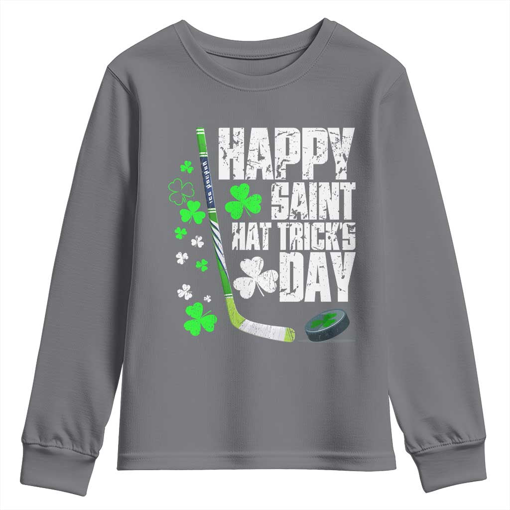 St. Patrick's Day Ice Hockey Youth Sweatshirt Happy Saint Hat Trick's Lucky Shamrocks TS02 Charcoal Print Your Wear