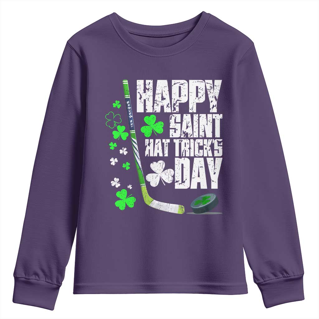 St. Patrick's Day Ice Hockey Youth Sweatshirt Happy Saint Hat Trick's Lucky Shamrocks TS02 Purple Print Your Wear