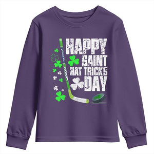 St. Patrick's Day Ice Hockey Youth Sweatshirt Happy Saint Hat Trick's Lucky Shamrocks TS02 Purple Print Your Wear