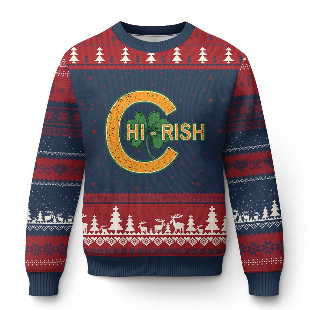 Chicago Irish Chirish Ugly Christmas Sweater Happy Saint Patrick's Day Lucky Shamrock TS02 Navy Red Print Your Wear