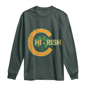 Chicago Irish Chirish Long Sleeve Shirt Happy Saint Patrick's Day Lucky Shamrock TS02 Dark Forest Green Print Your Wear