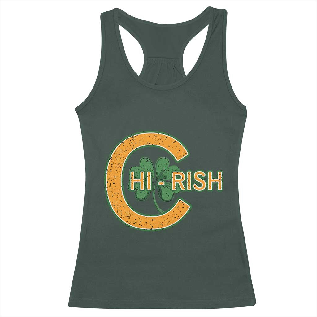 Chicago Irish Chirish Racerback Tank Top Happy Saint Patrick's Day Lucky Shamrock TS02 Dark Forest Green Print Your Wear
