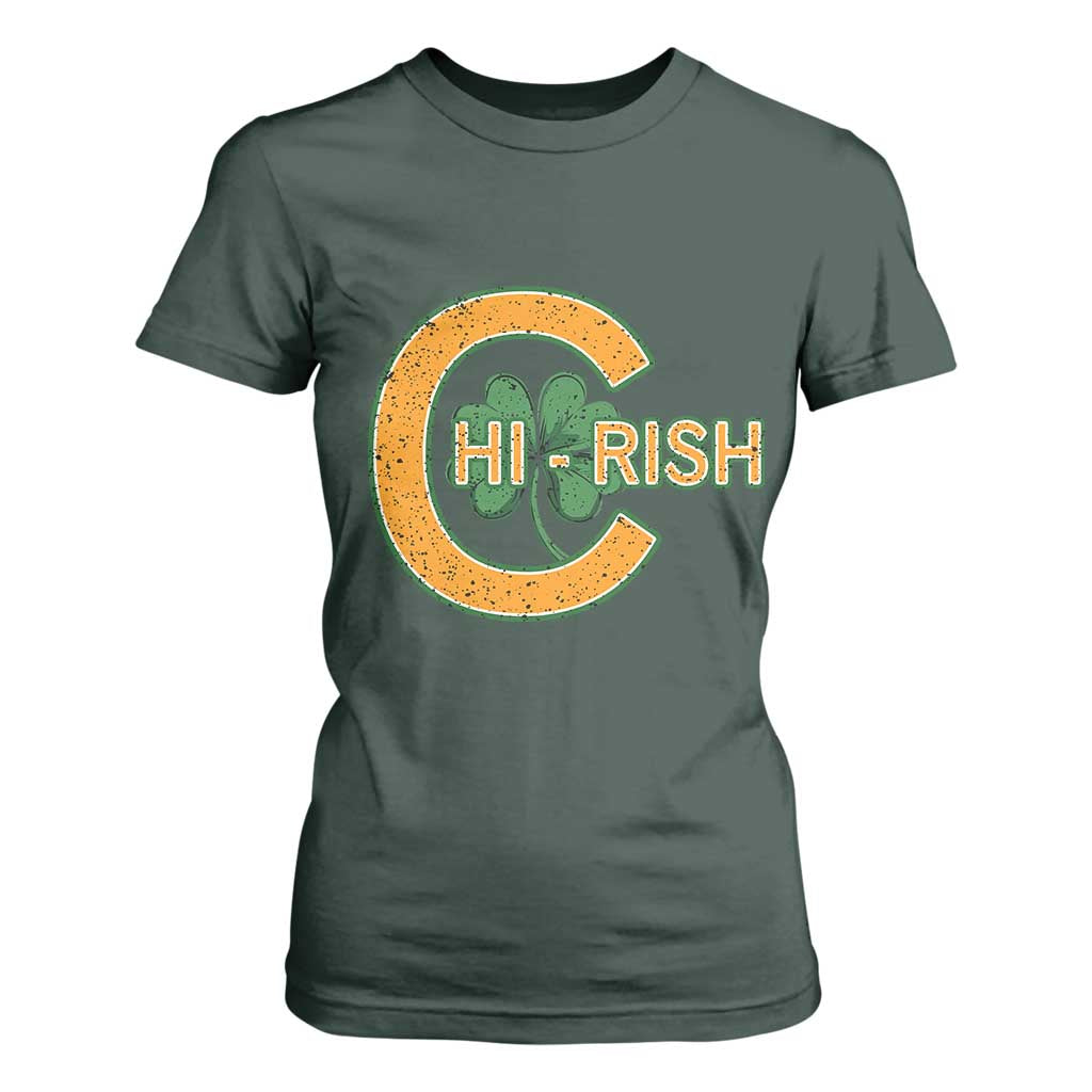 Chicago Irish Chirish T Shirt For Women Happy Saint Patrick's Day Lucky Shamrock TS02 Dark Forest Green Print Your Wear
