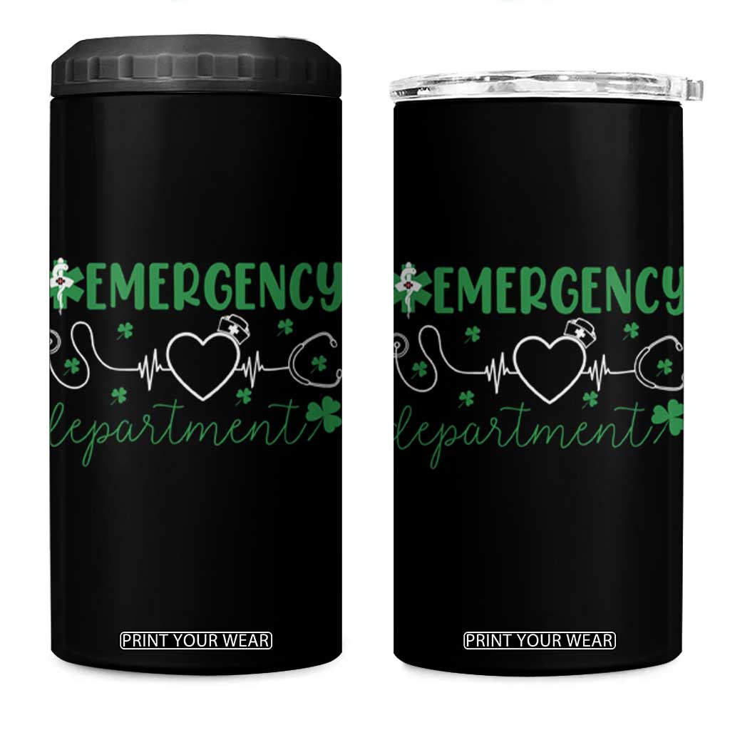 Funny St Patricks Day ER Nurse 4 in 1 Can Cooler Tumbler Emergency Department Lucky Shamrocks TS02 One Size: 16 oz Black Print Your Wear