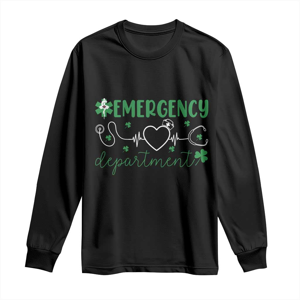 Funny St Patricks Day ER Nurse Long Sleeve Shirt Emergency Department Lucky Shamrocks TS02 Black Print Your Wear