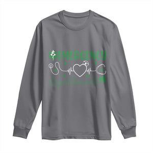 Funny St Patricks Day ER Nurse Long Sleeve Shirt Emergency Department Lucky Shamrocks TS02 Charcoal Print Your Wear
