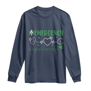 Funny St Patricks Day ER Nurse Long Sleeve Shirt Emergency Department Lucky Shamrocks TS02 Navy Print Your Wear