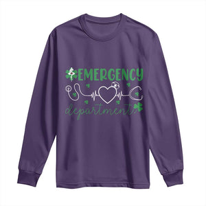 Funny St Patricks Day ER Nurse Long Sleeve Shirt Emergency Department Lucky Shamrocks TS02 Purple Print Your Wear