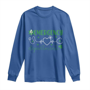 Funny St Patricks Day ER Nurse Long Sleeve Shirt Emergency Department Lucky Shamrocks TS02 Royal Blue Print Your Wear
