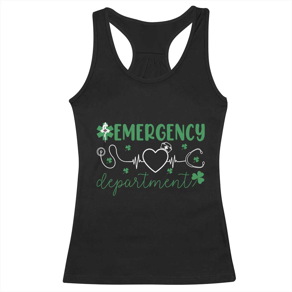 Funny St Patricks Day ER Nurse Racerback Tank Top Emergency Department Lucky Shamrocks TS02 Black Print Your Wear