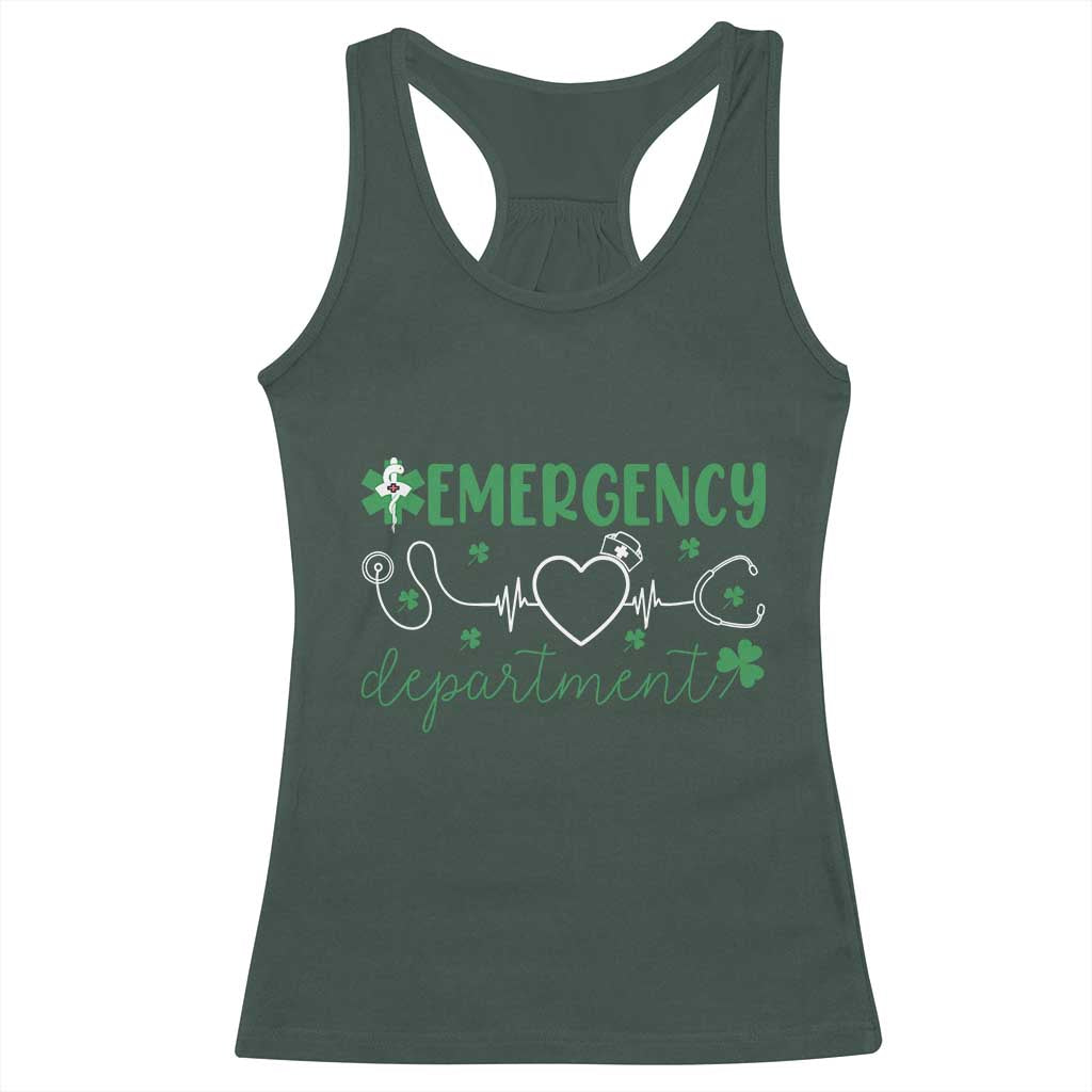 Funny St Patricks Day ER Nurse Racerback Tank Top Emergency Department Lucky Shamrocks TS02 Dark Forest Green Print Your Wear