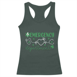 Funny St Patricks Day ER Nurse Racerback Tank Top Emergency Department Lucky Shamrocks TS02 Dark Forest Green Print Your Wear