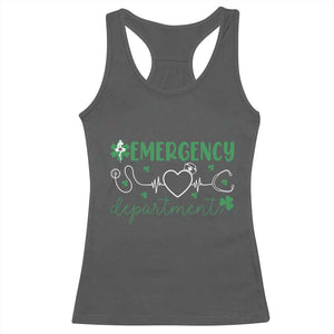 Funny St Patricks Day ER Nurse Racerback Tank Top Emergency Department Lucky Shamrocks TS02 Dark Heather Print Your Wear