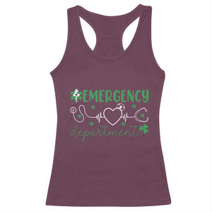 Funny St Patricks Day ER Nurse Racerback Tank Top Emergency Department Lucky Shamrocks TS02 Maroon Print Your Wear