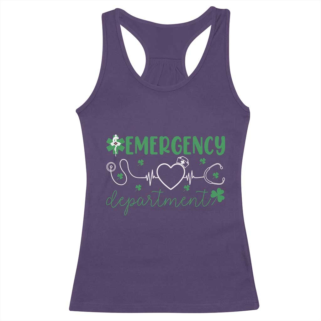 Funny St Patricks Day ER Nurse Racerback Tank Top Emergency Department Lucky Shamrocks TS02 Purple Print Your Wear