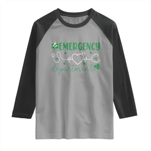 Funny St Patricks Day ER Nurse Raglan Shirt Emergency Department Lucky Shamrocks TS02 Sport Gray Black Print Your Wear
