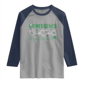 Funny St Patricks Day ER Nurse Raglan Shirt Emergency Department Lucky Shamrocks TS02 Sport Gray Navy Print Your Wear