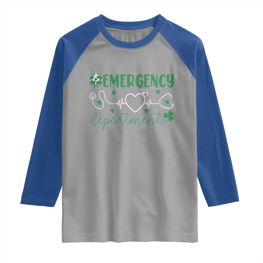 Funny St Patricks Day ER Nurse Raglan Shirt Emergency Department Lucky Shamrocks TS02 Sport Gray Royal Print Your Wear