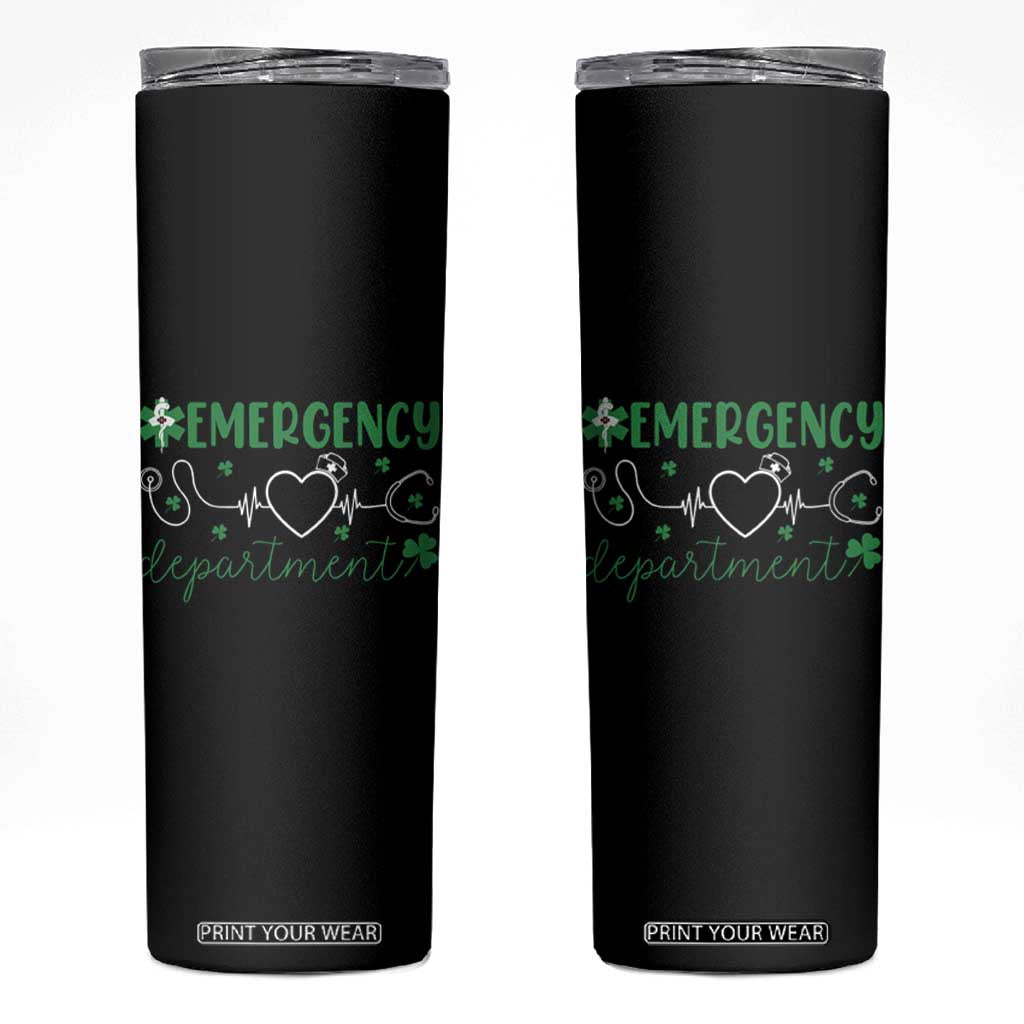 Funny St Patricks Day ER Nurse Skinny Tumbler Emergency Department Lucky Shamrocks TS02 Black Print Your Wear