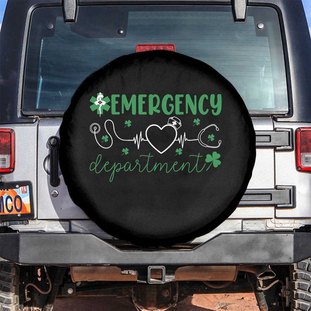 Funny St Patricks Day ER Nurse Spare Tire Cover Emergency Department Lucky Shamrocks TS02 No hole Black Print Your Wear