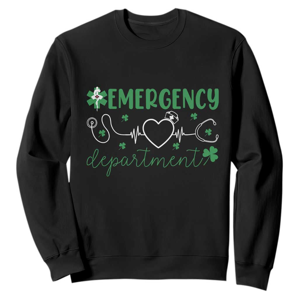 Funny St Patricks Day ER Nurse Sweatshirt Emergency Department Lucky Shamrocks TS02 Black Print Your Wear