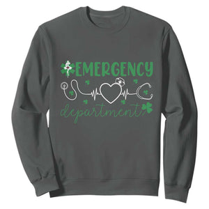 Funny St Patricks Day ER Nurse Sweatshirt Emergency Department Lucky Shamrocks TS02 Dark Heather Print Your Wear